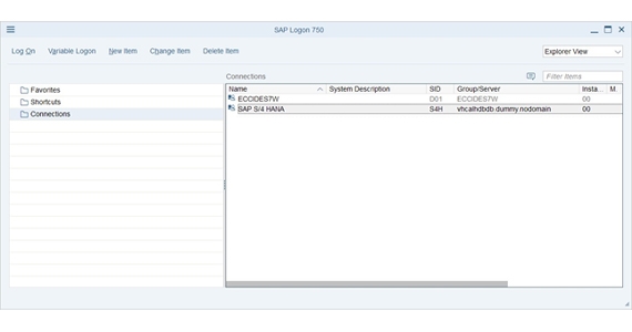 Figure 1: An S/4 HANA system is selected. 